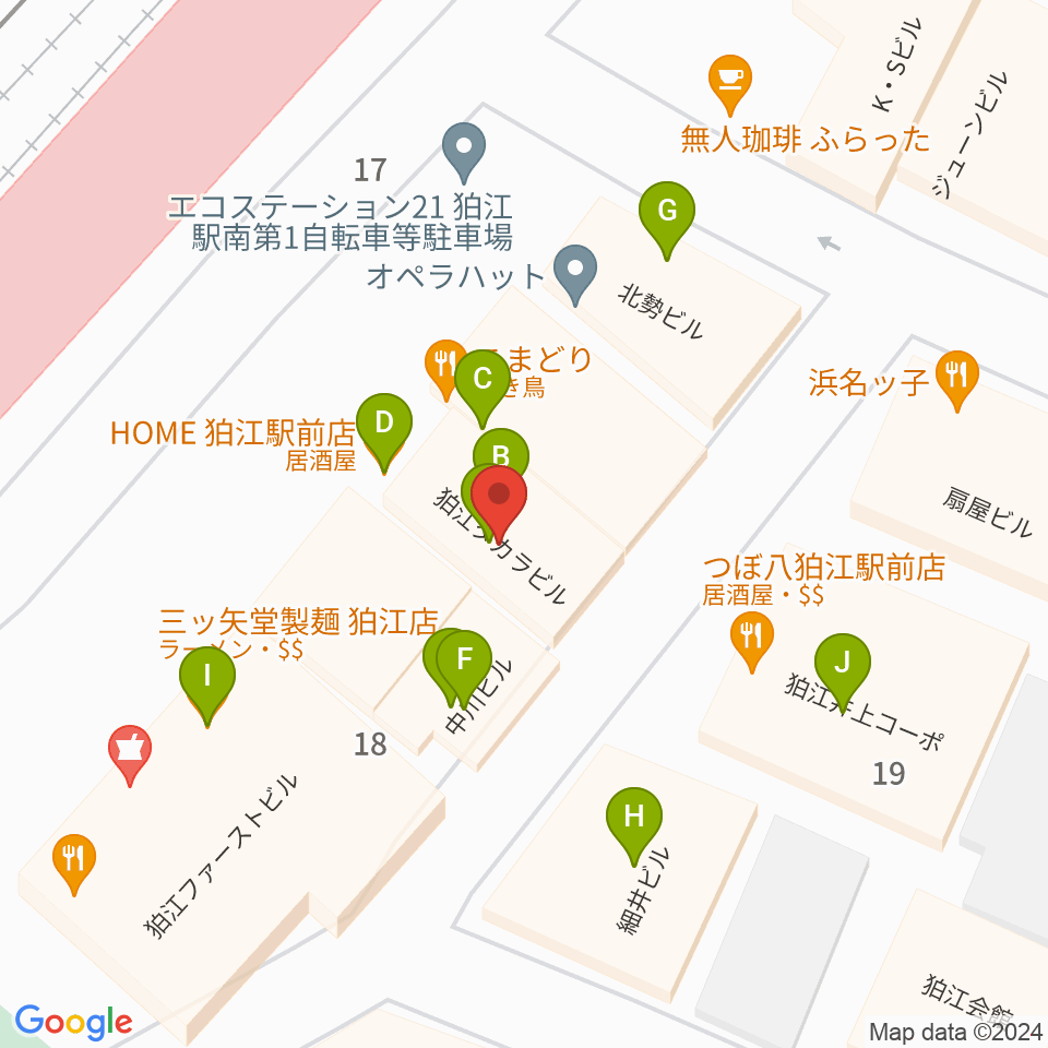 狛江スタジオBEN辿（ベンテン）周辺のファミレス・ファーストフード一覧地図