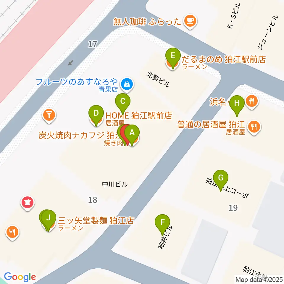 狛江スタジオBEN辿（ベンテン）周辺のファミレス・ファーストフード一覧地図