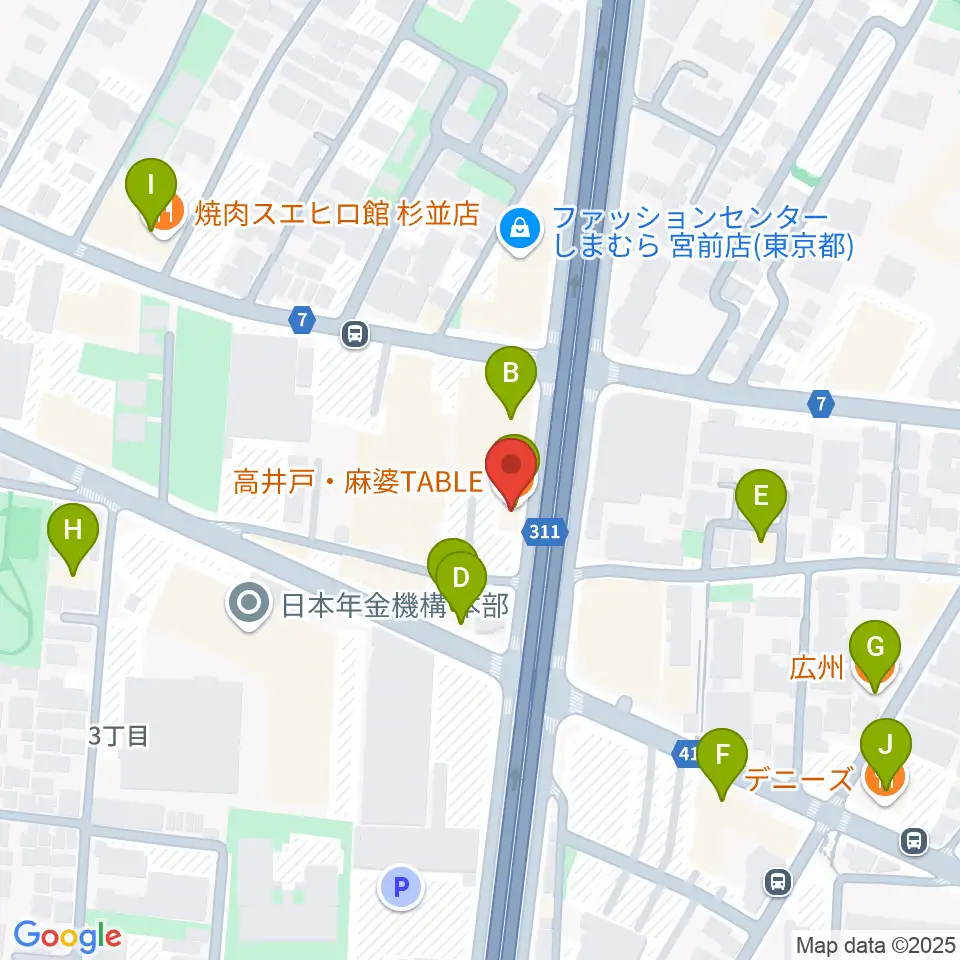高井戸音楽スクール＆スタジオ周辺のファミレス・ファーストフード一覧地図