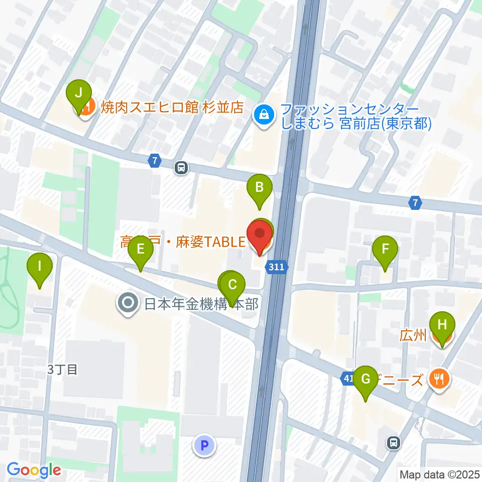 高井戸音楽スクール＆スタジオ周辺のファミレス・ファーストフード一覧地図