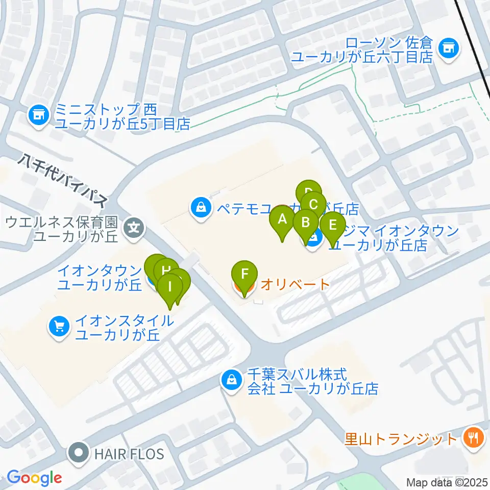 島村楽器 イオンタウンユーカリが丘店周辺のファミレス・ファーストフード一覧地図