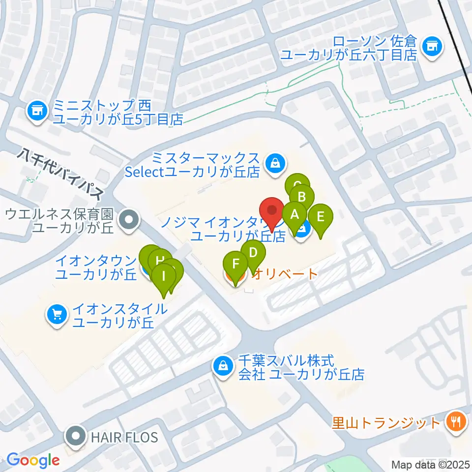 島村楽器 イオンタウンユーカリが丘店周辺のファミレス・ファーストフード一覧地図