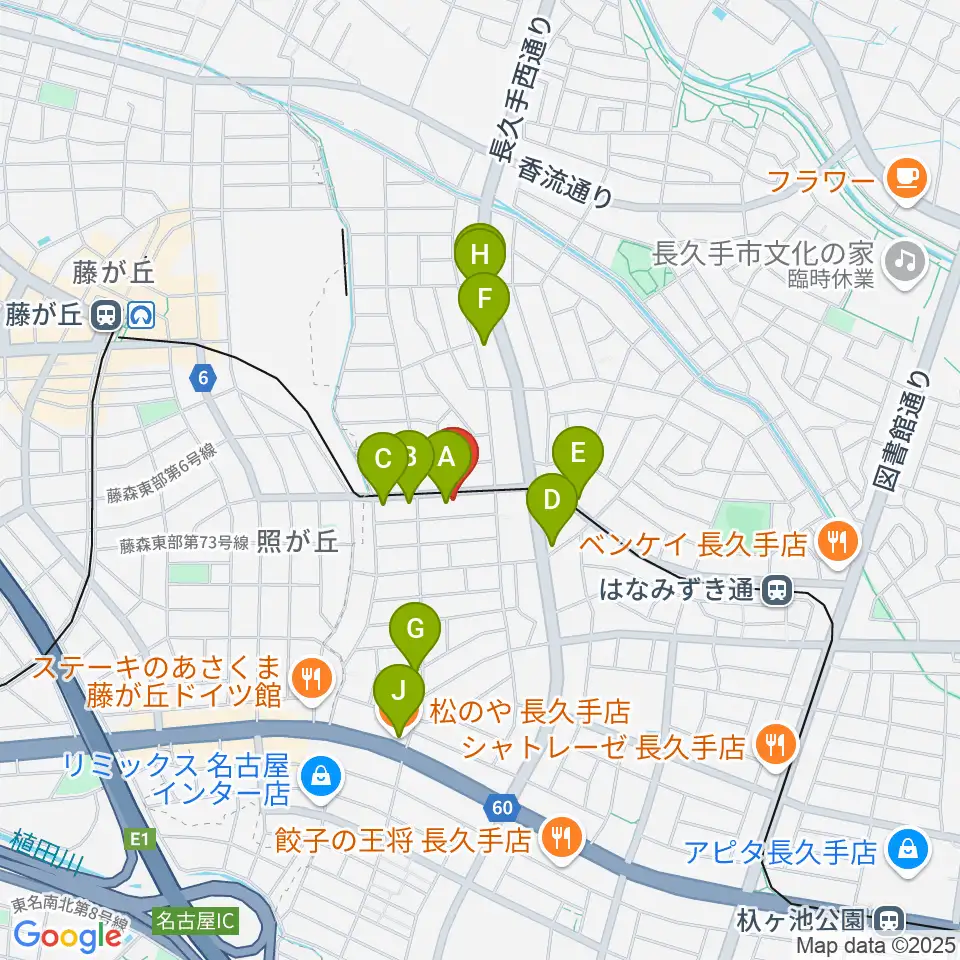 ウィークエンドスタジオ周辺のファミレス・ファーストフード一覧地図