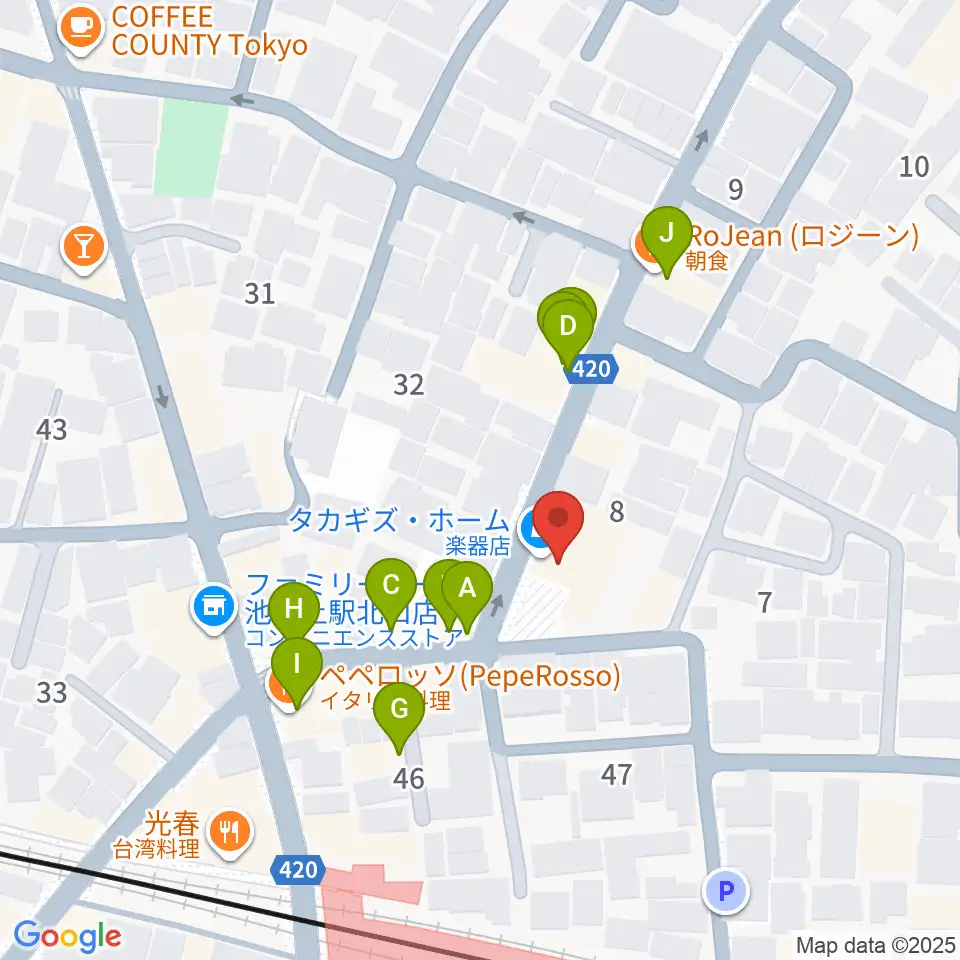 タカギズ・ホーム周辺のファミレス・ファーストフード一覧地図
