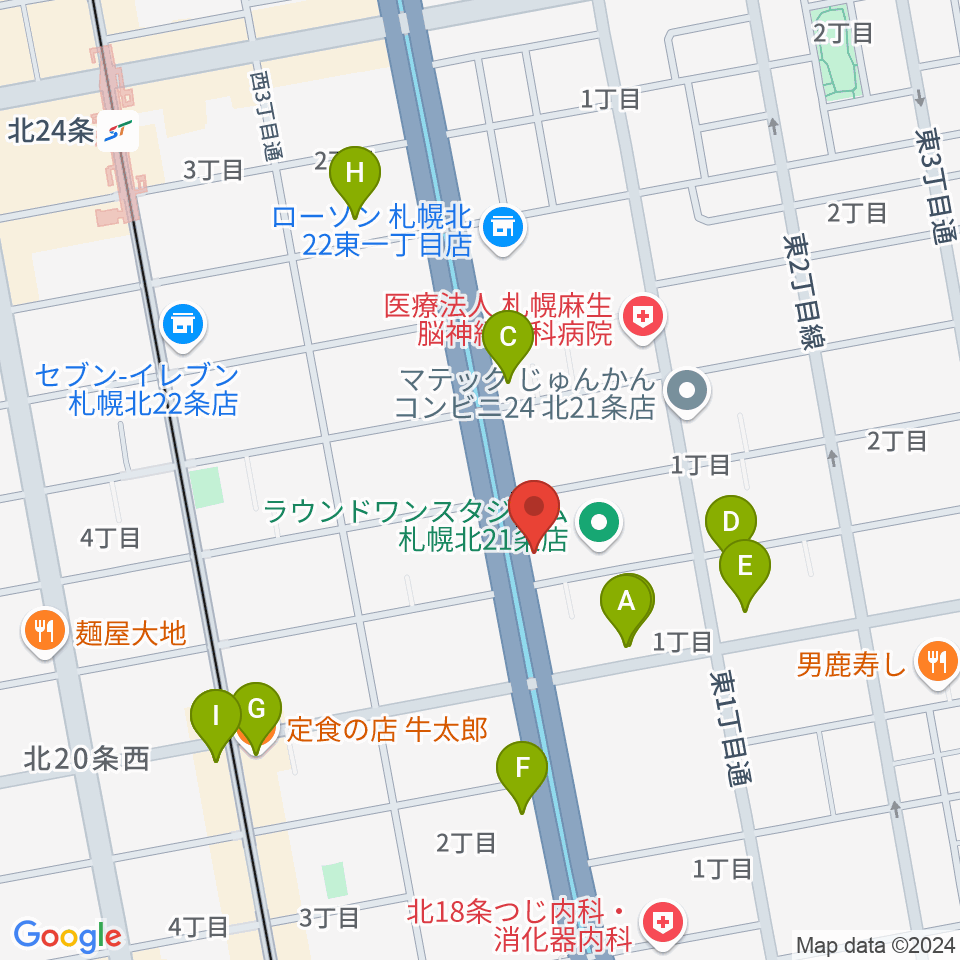 札幌スタジオミルク周辺のファミレス・ファーストフード一覧地図