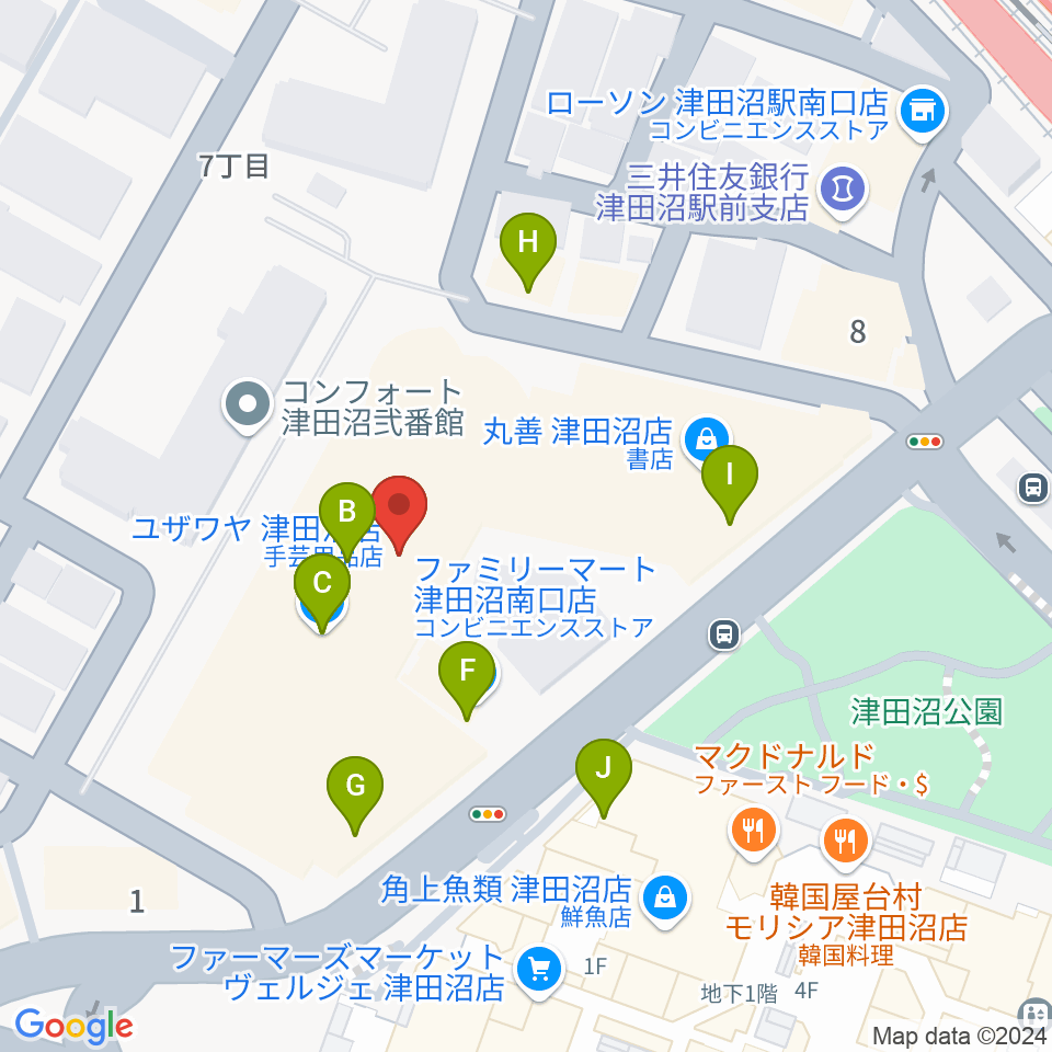 島村楽器 ロハル津田沼店周辺のファミレス・ファーストフード一覧地図