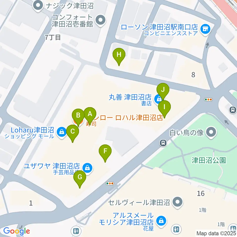 島村楽器 ロハル津田沼店周辺のファミレス・ファーストフード一覧地図
