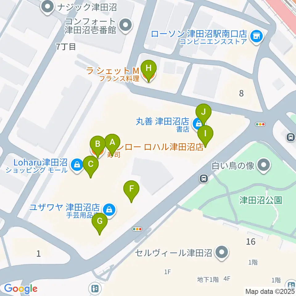 島村楽器 ロハル津田沼店周辺のファミレス・ファーストフード一覧地図