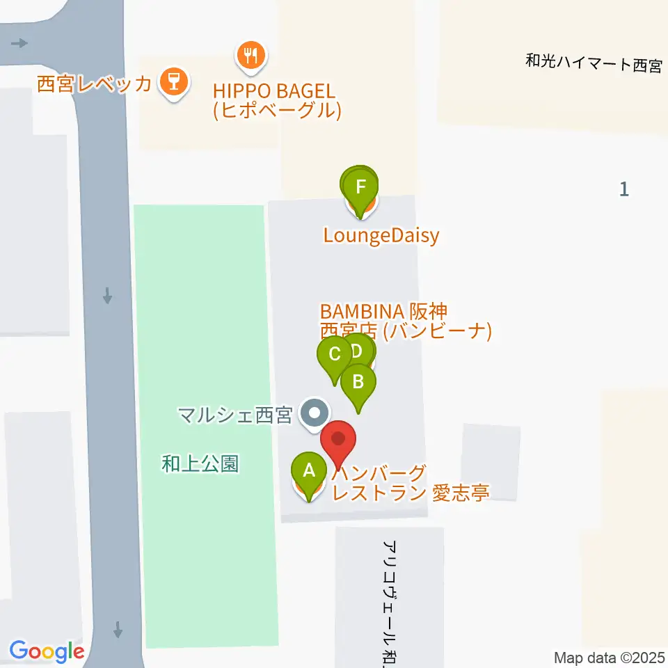 阪神西宮ゴールウェイ周辺のファミレス・ファーストフード一覧地図