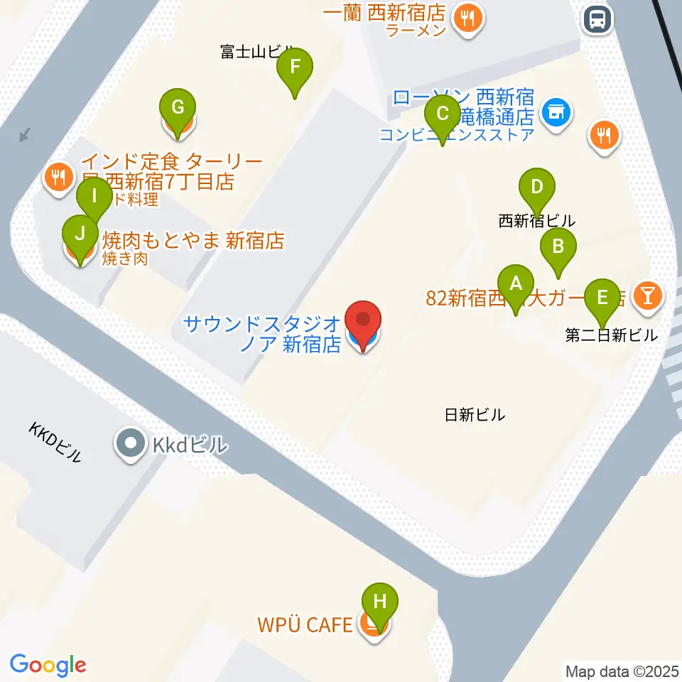サウンドスタジオノア 新宿店周辺のファミレス・ファーストフード一覧地図