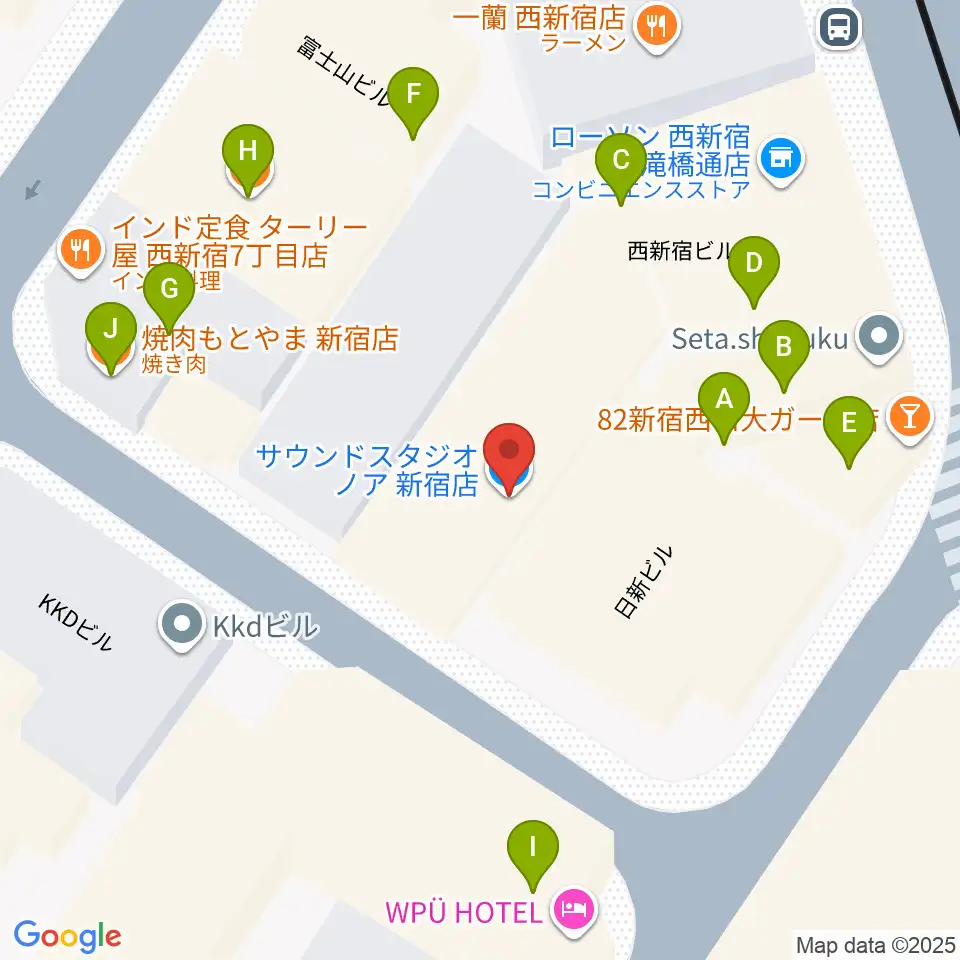 サウンドスタジオノア 新宿店周辺のファミレス・ファーストフード一覧地図