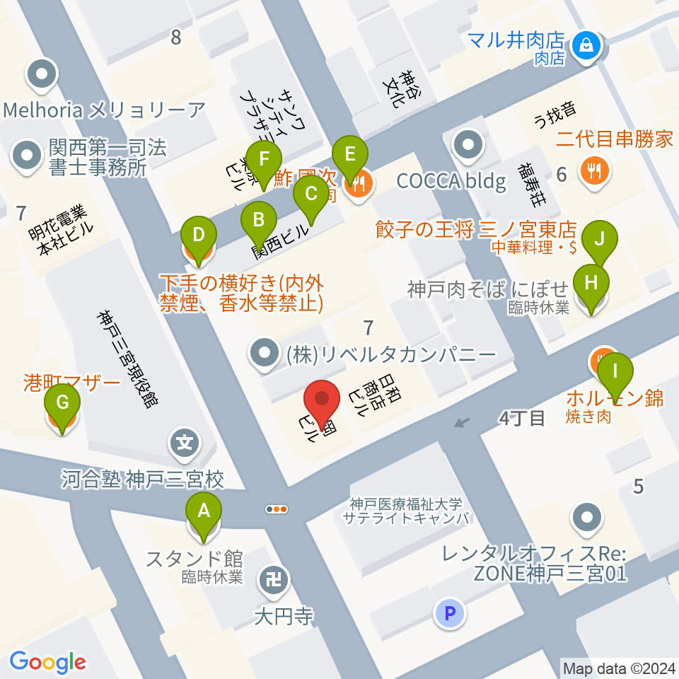 スタジオバップル周辺のファミレス・ファーストフード一覧地図