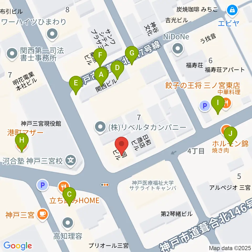 スタジオバップル周辺のファミレス・ファーストフード一覧地図