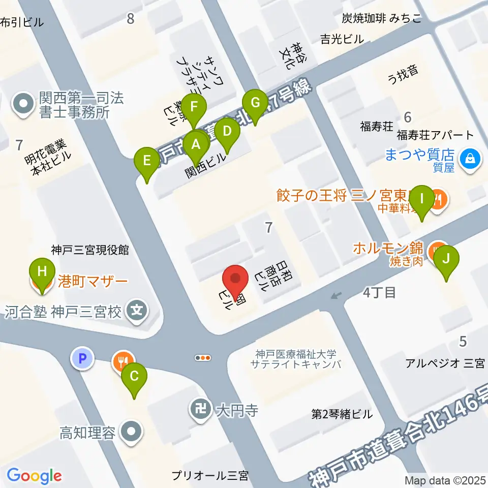 スタジオバップル周辺のファミレス・ファーストフード一覧地図