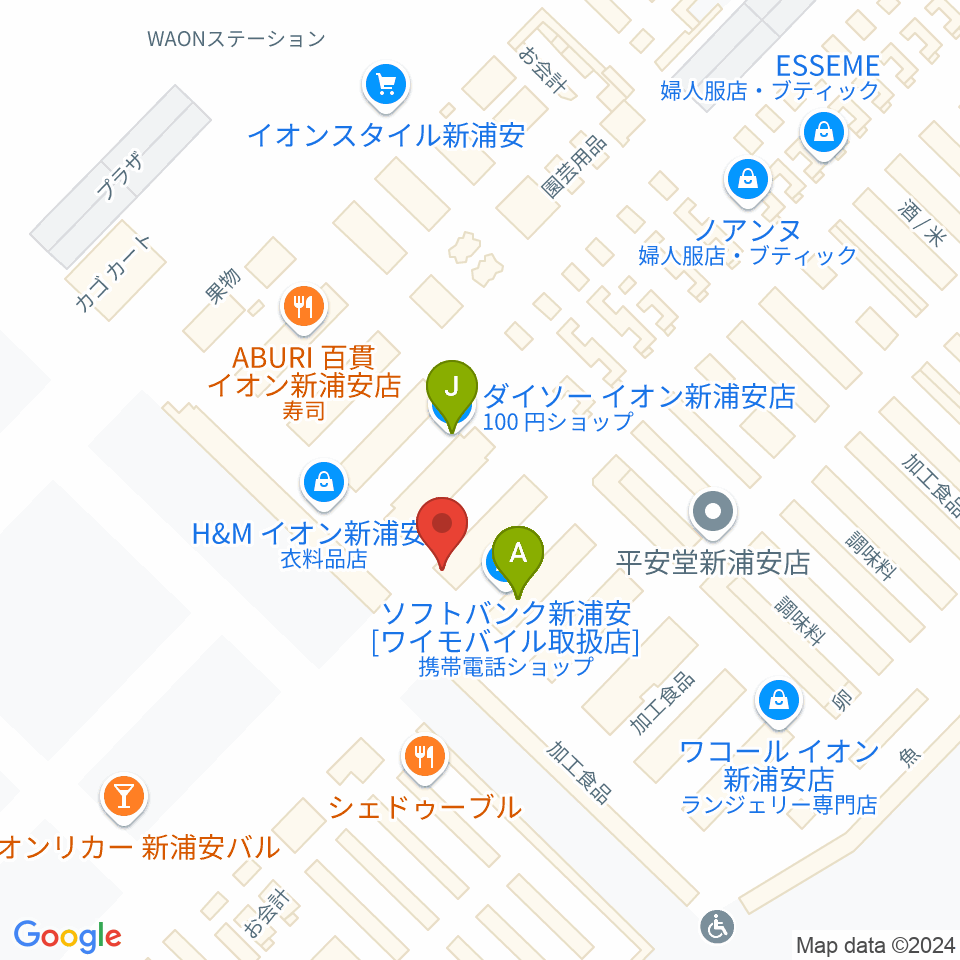 島村楽器 イオン新浦安店周辺のファミレス・ファーストフード一覧地図