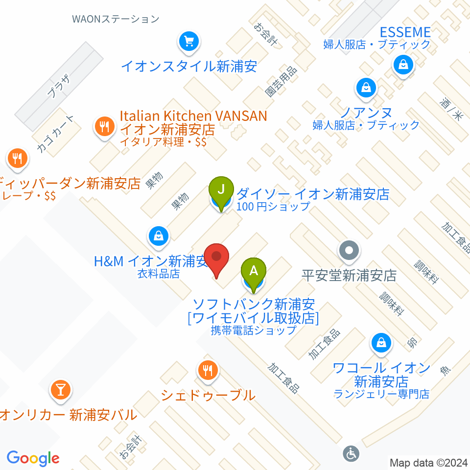 島村楽器 イオン新浦安店周辺のファミレス・ファーストフード一覧地図