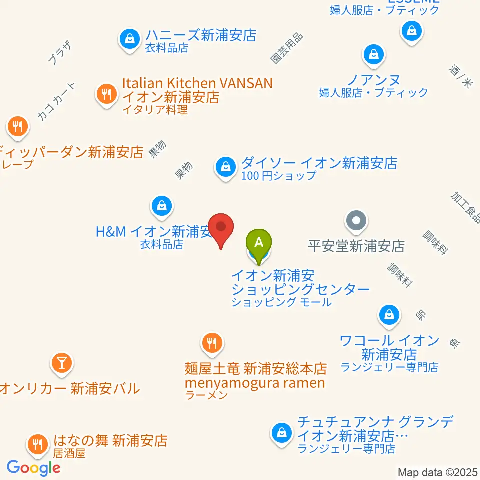 島村楽器 イオン新浦安店周辺のファミレス・ファーストフード一覧地図