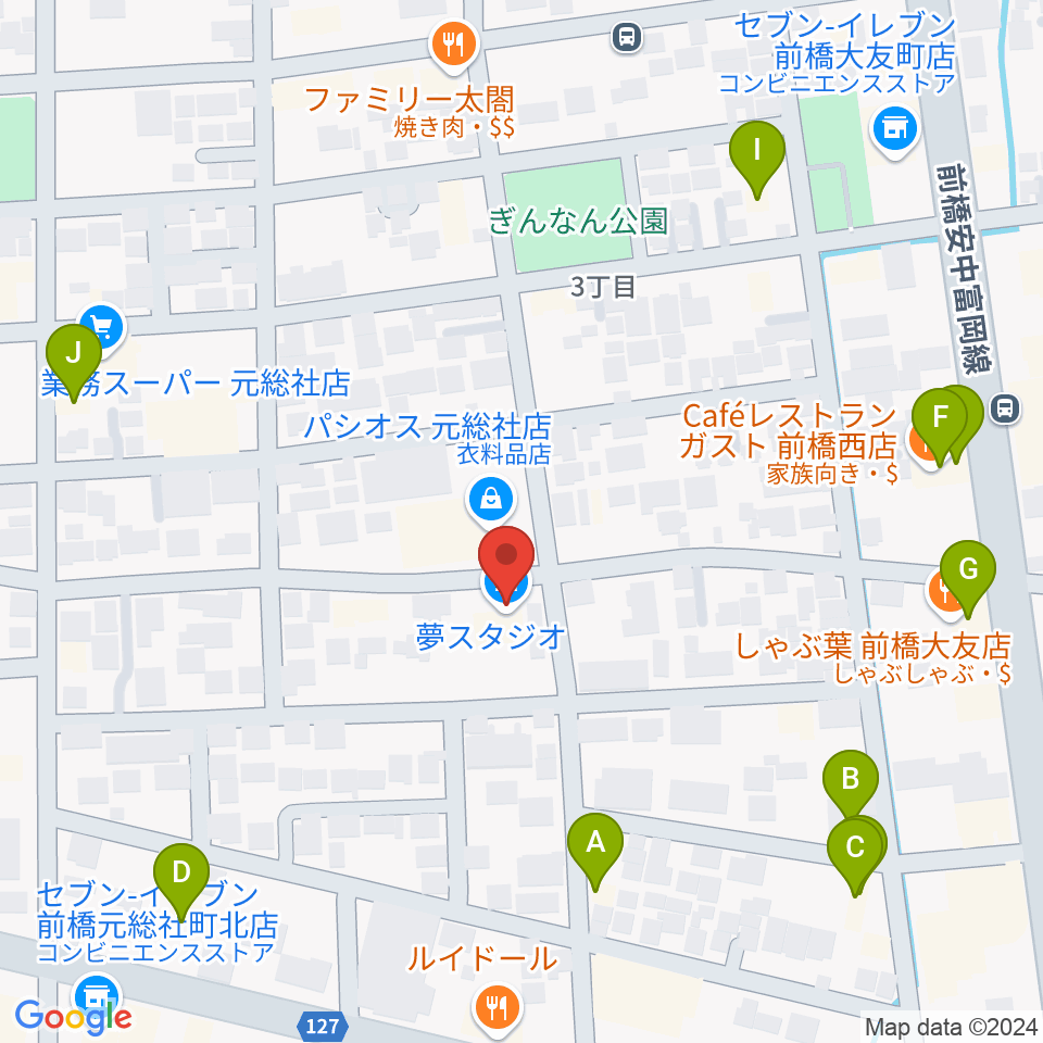 夢スタジオ周辺のファミレス・ファーストフード一覧地図