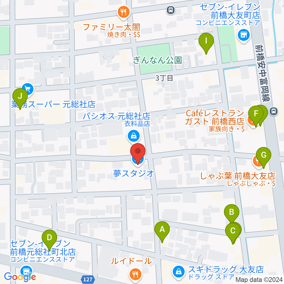 夢スタジオ周辺のファミレス・ファーストフード一覧地図