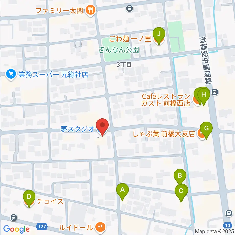 夢スタジオ周辺のファミレス・ファーストフード一覧地図