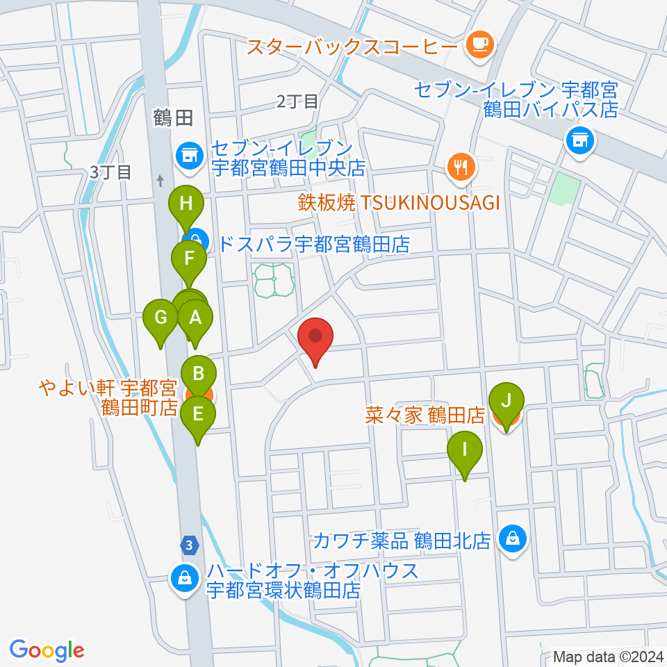 ヤマハミュージックリテイリング宇都宮西センター周辺のファミレス・ファーストフード一覧地図