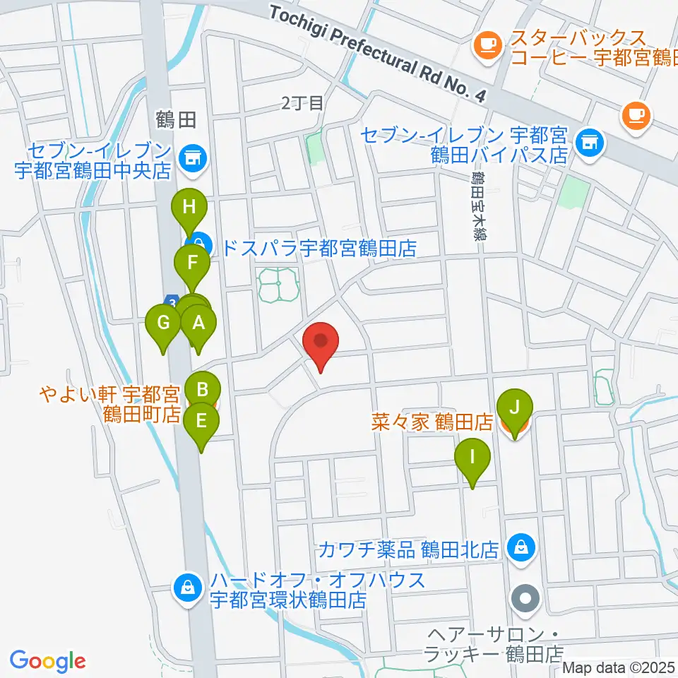 ヤマハミュージック宇都宮西センター周辺のファミレス・ファーストフード一覧地図