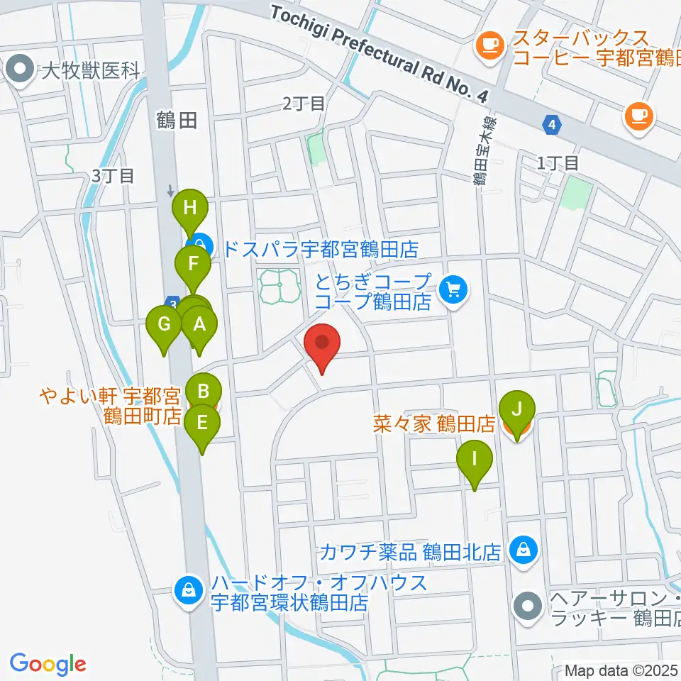 ヤマハミュージック宇都宮西センター周辺のファミレス・ファーストフード一覧地図