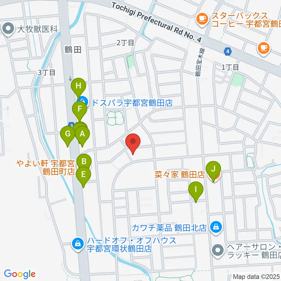 ヤマハミュージック宇都宮西センター周辺のファミレス・ファーストフード一覧地図
