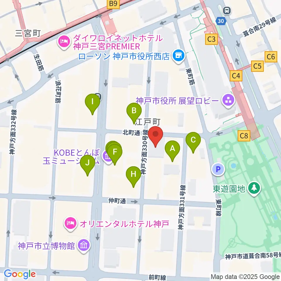 100BANホール&スタジオ周辺のファミレス・ファーストフード一覧地図