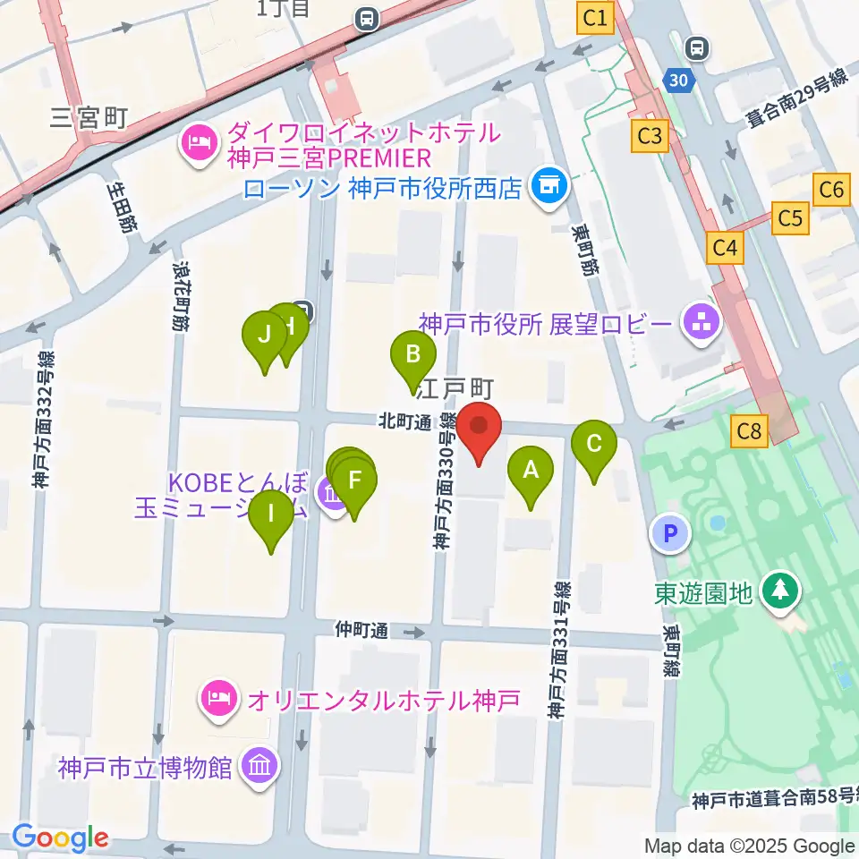 100BANホール&スタジオ周辺のファミレス・ファーストフード一覧地図