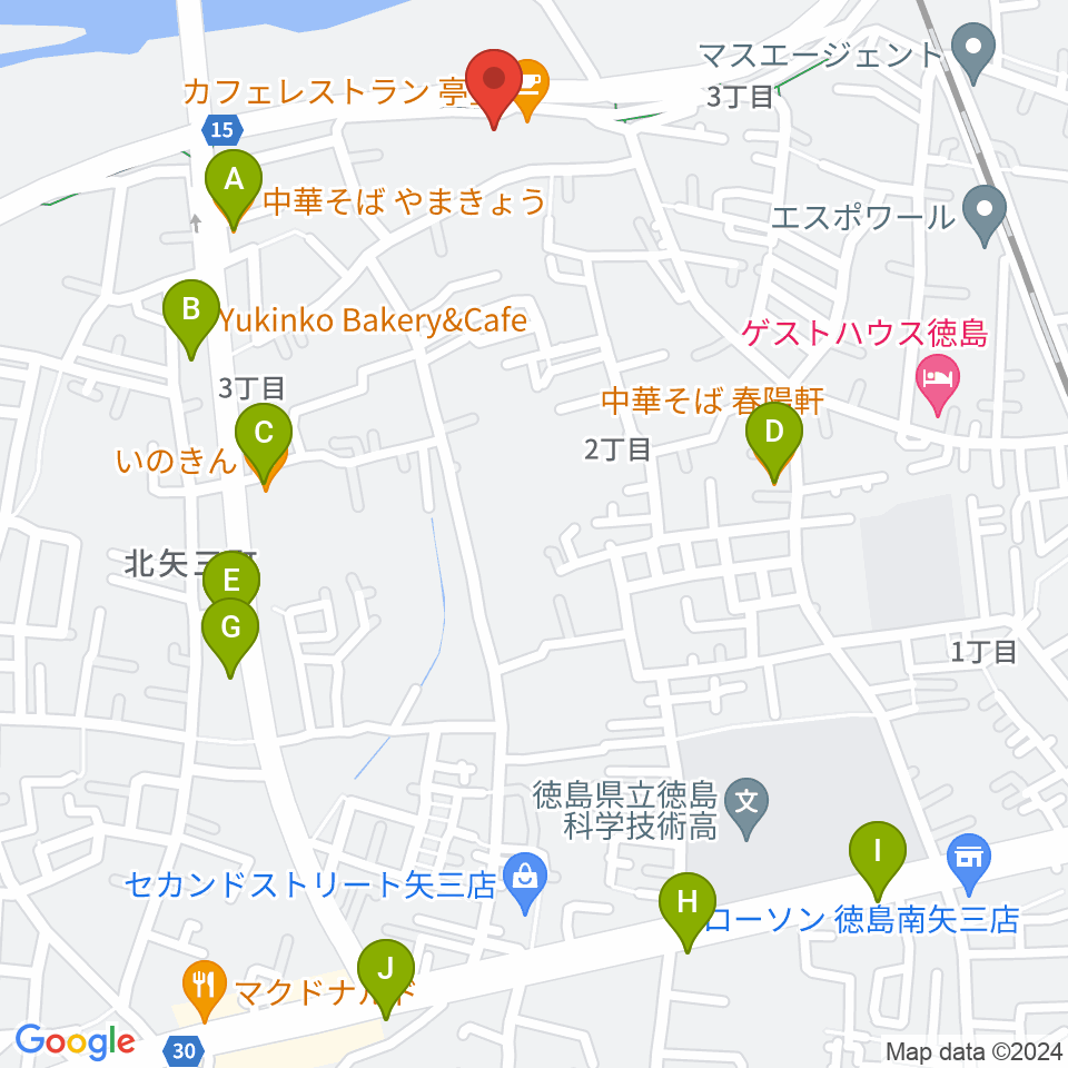 徳島J-POPS STUDIO周辺のファミレス・ファーストフード一覧地図