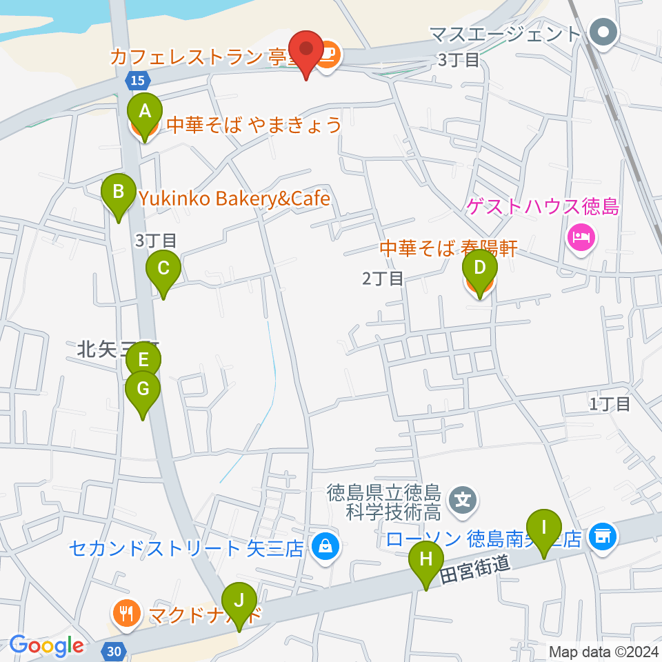 徳島J-POPS STUDIO周辺のファミレス・ファーストフード一覧地図