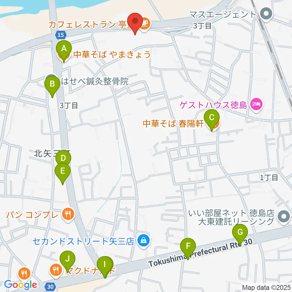 徳島J-POPS STUDIO周辺のファミレス・ファーストフード一覧地図