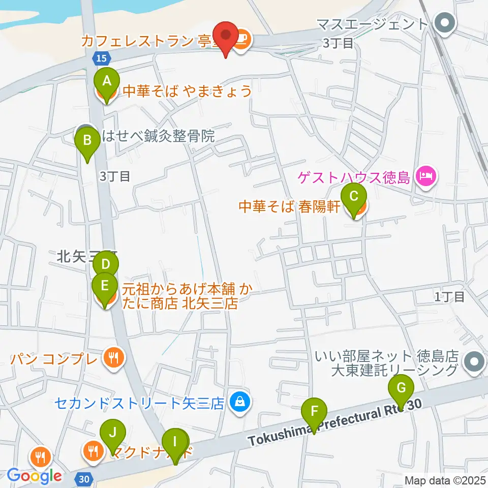 徳島J-POPS STUDIO周辺のファミレス・ファーストフード一覧地図