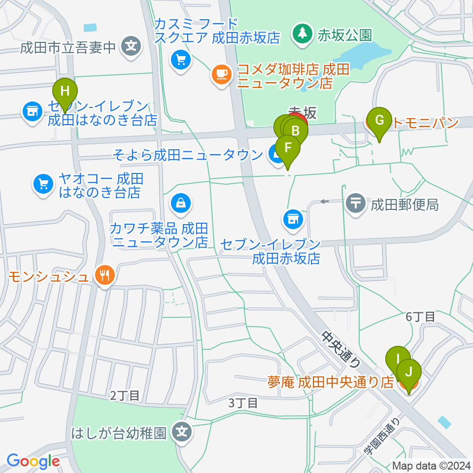 島村楽器 成田ボンベルタ店周辺のファミレス・ファーストフード一覧地図