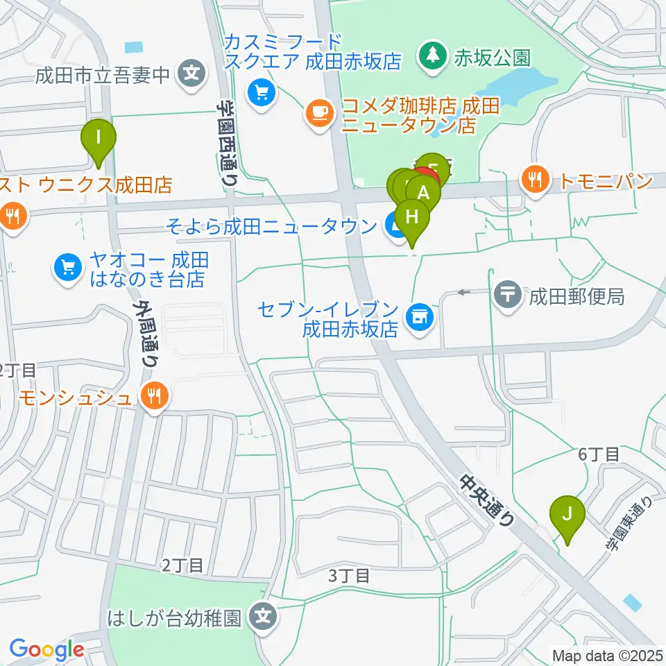 島村楽器 成田ボンベルタ店周辺のファミレス・ファーストフード一覧地図