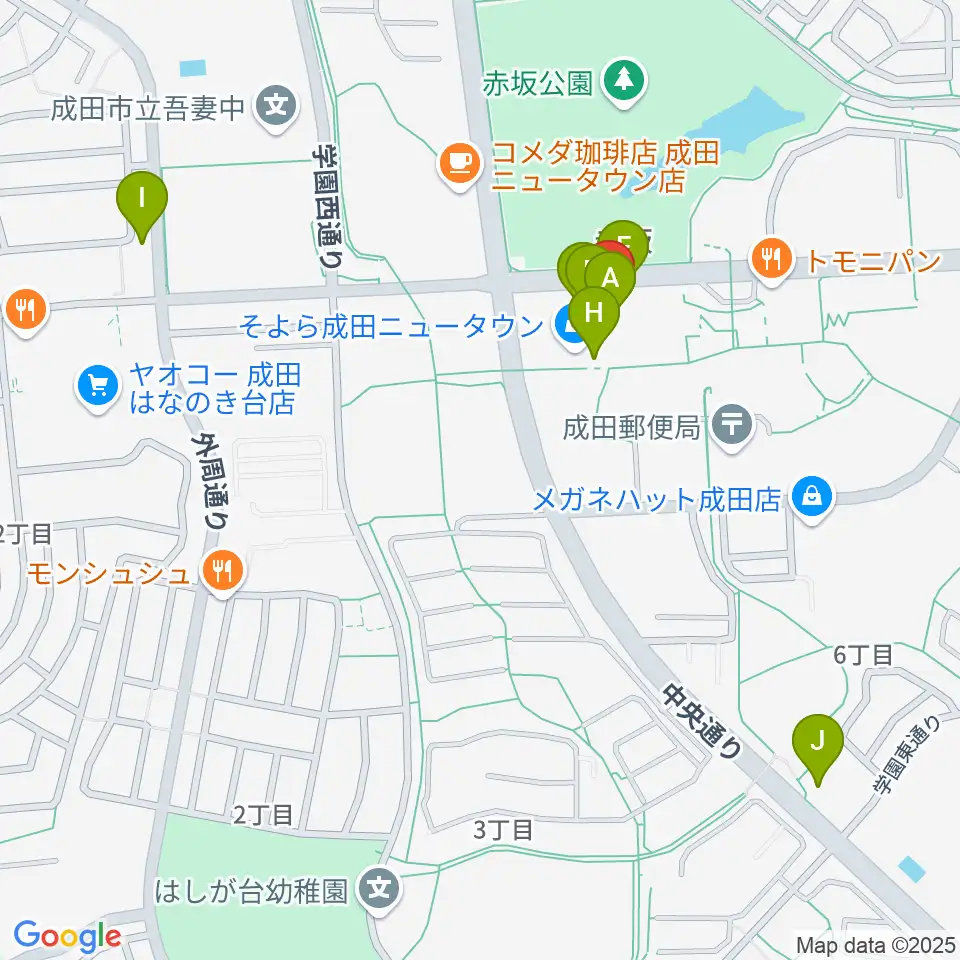 島村楽器 成田ボンベルタ店周辺のファミレス・ファーストフード一覧地図