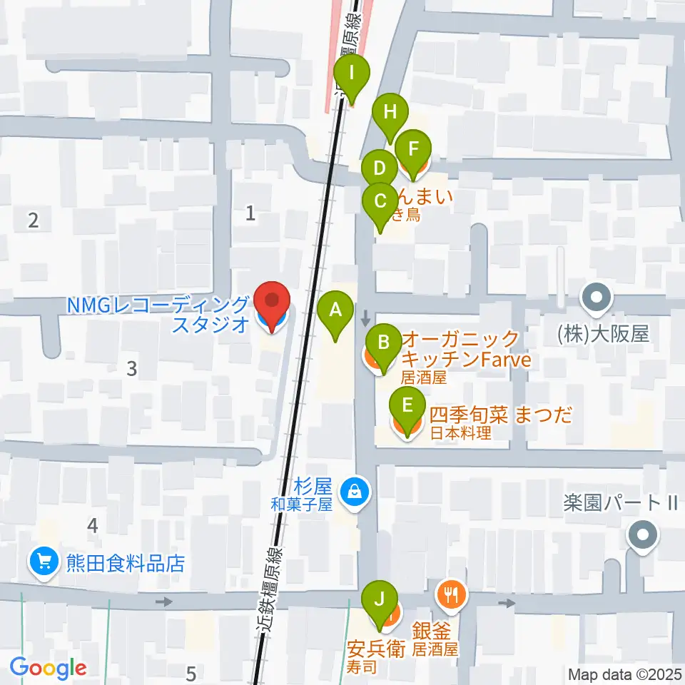 NMG studio周辺のファミレス・ファーストフード一覧地図