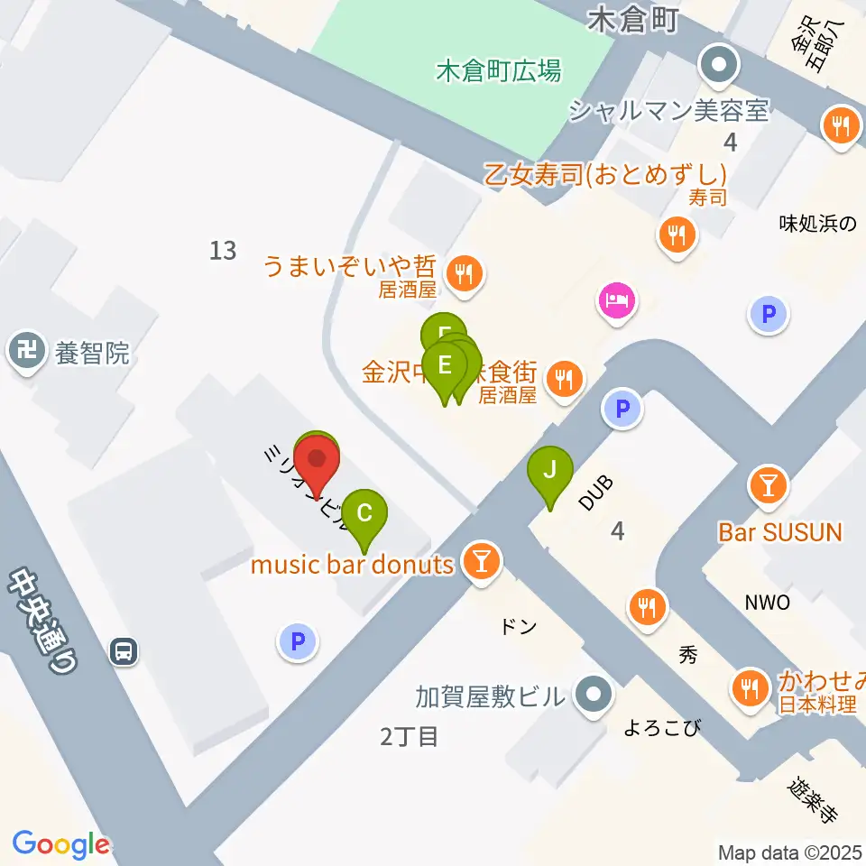金沢GOLD CREEK周辺のファミレス・ファーストフード一覧地図