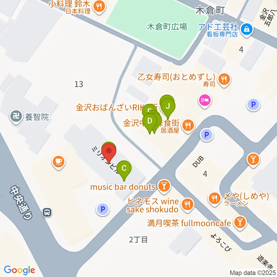 金沢GOLD CREEK周辺のファミレス・ファーストフード一覧地図