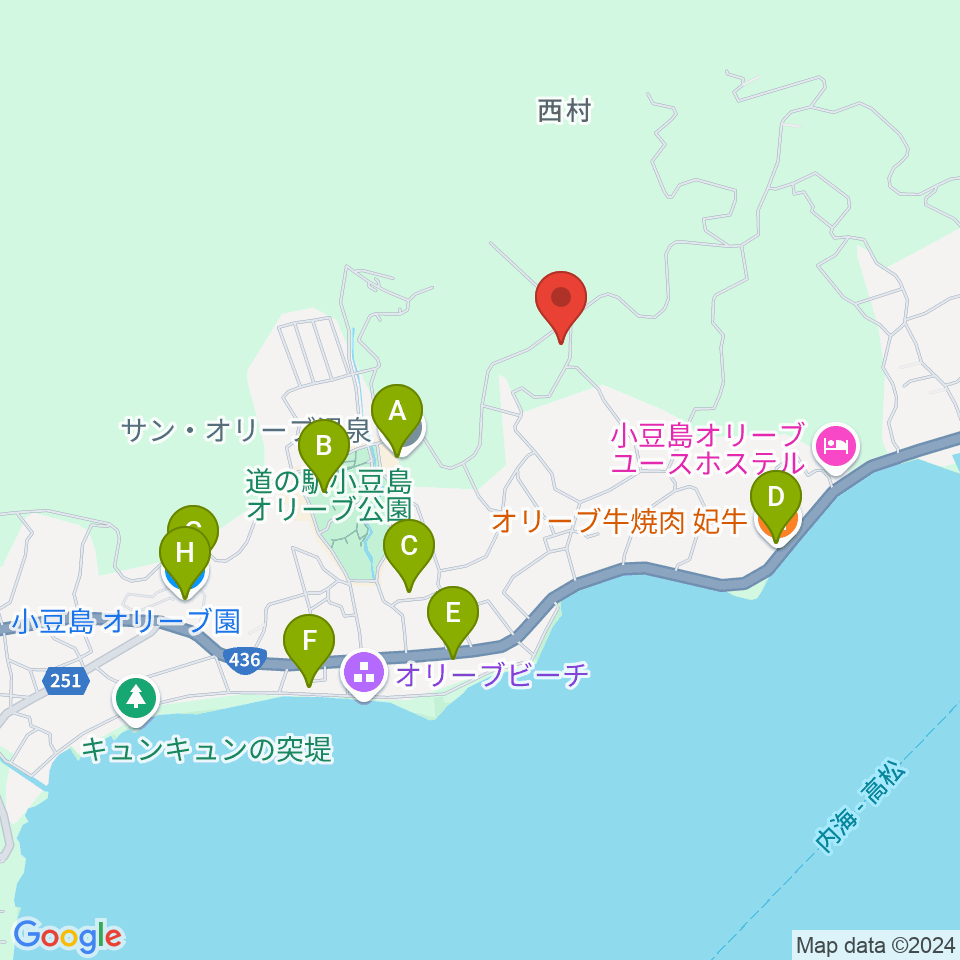 小豆島ペンション バァンキャトル・ウ周辺のファミレス・ファーストフード一覧地図