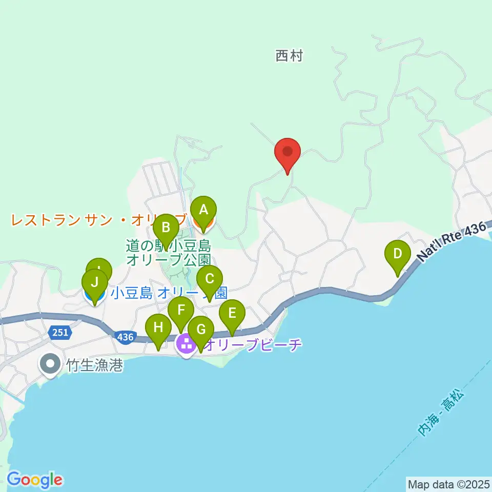小豆島ペンション バァンキャトル・ウ周辺のファミレス・ファーストフード一覧地図
