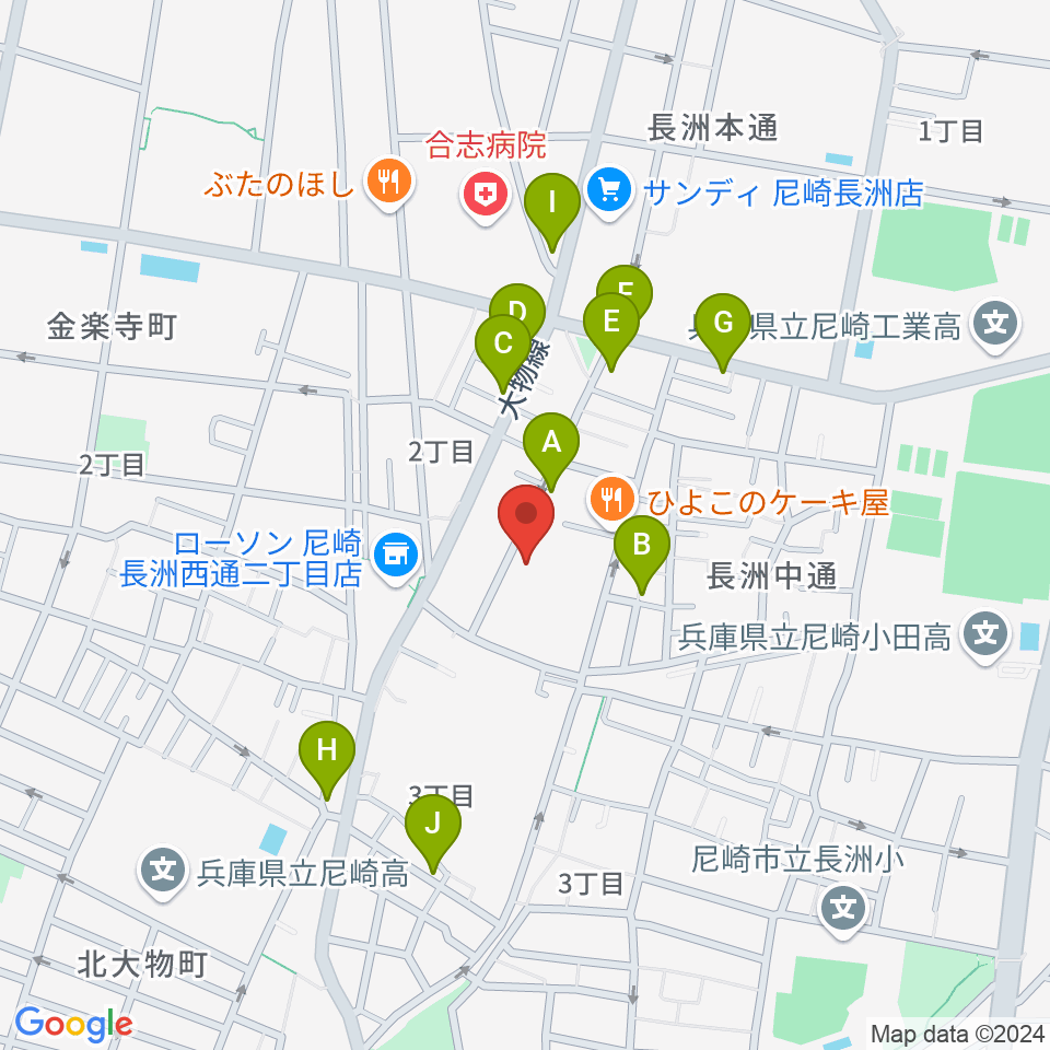 ピアノ工房関西周辺のファミレス・ファーストフード一覧地図