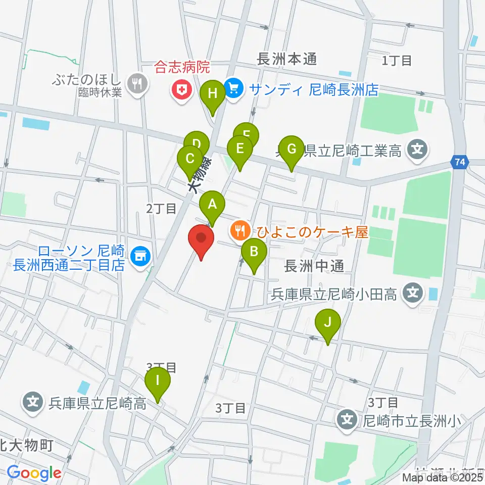 ピアノ工房関西周辺のファミレス・ファーストフード一覧地図