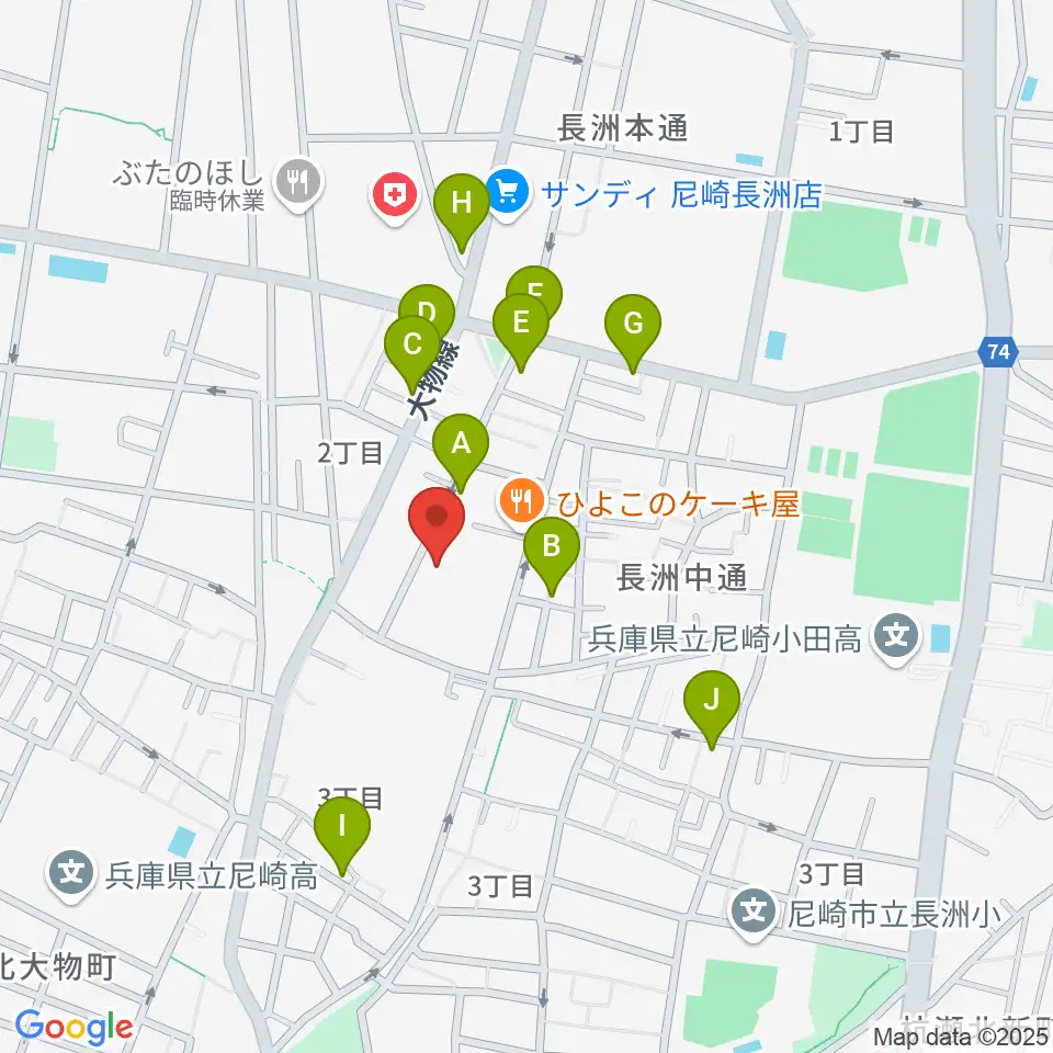 ピアノ工房関西周辺のファミレス・ファーストフード一覧地図
