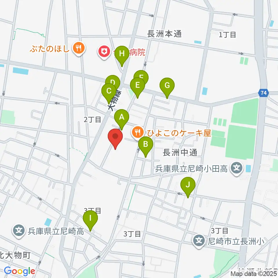 ピアノ工房関西周辺のファミレス・ファーストフード一覧地図