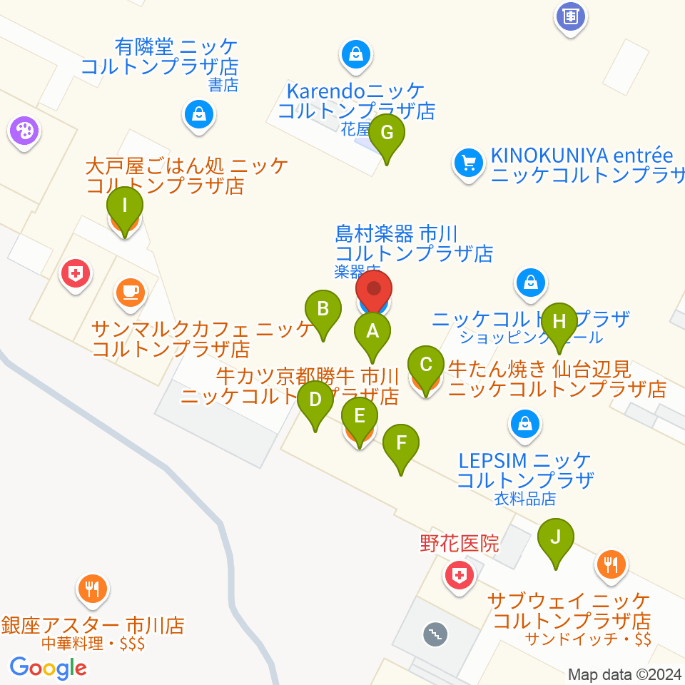 島村楽器 市川コルトンプラザ店周辺のファミレス・ファーストフード一覧地図