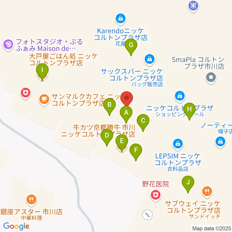 島村楽器 市川コルトンプラザ店周辺のファミレス・ファーストフード一覧地図