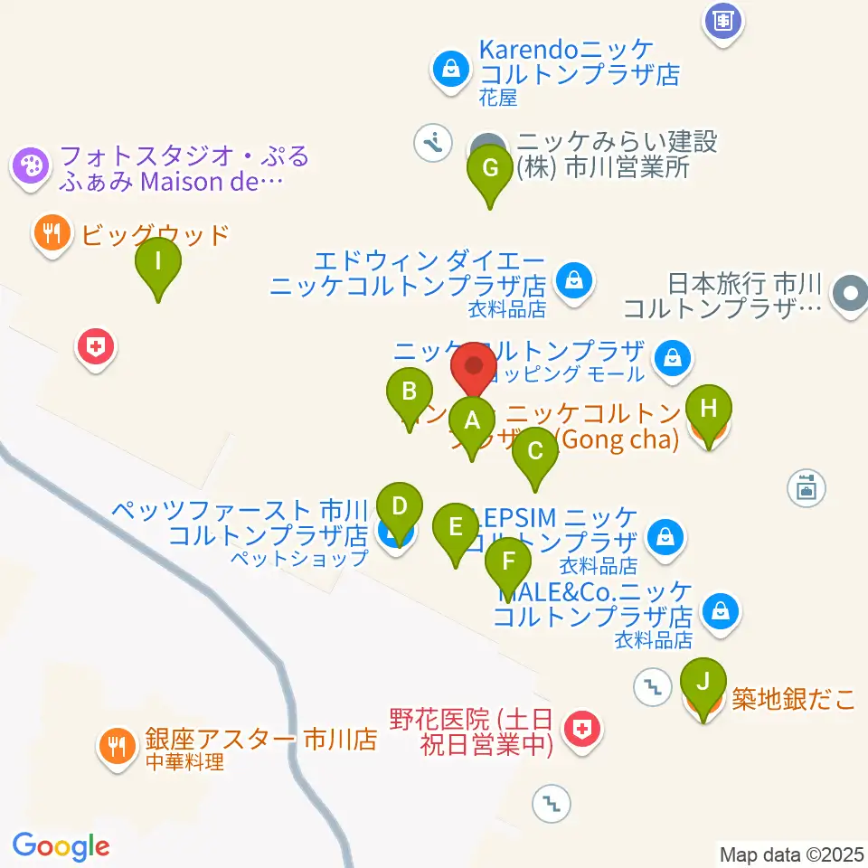 島村楽器 市川コルトンプラザ店周辺のファミレス・ファーストフード一覧地図