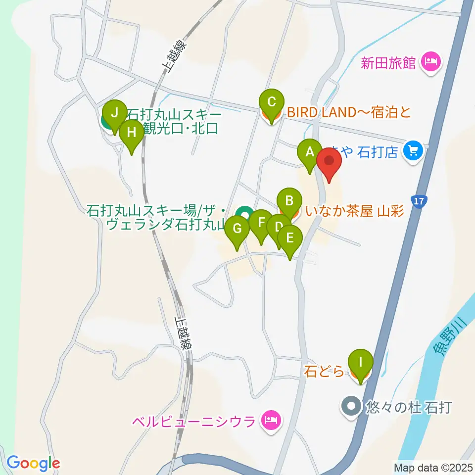 石打ワンダースリー周辺のファミレス・ファーストフード一覧地図